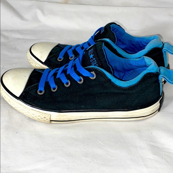 Converse all star low tops black blue junior Sz 2 - Picture 1 of 9